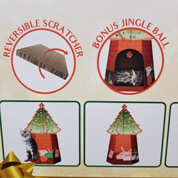 American Cat Club Carboard Scratch Holiday Christmas Tree House Size 12x14x17 in - Picture 6 of 8